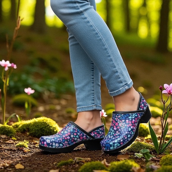 C&C Sweden Ditzy Daisy Full Back Nursing Clogs in Navy EU 38 / US 7 - Picture 1 of 12